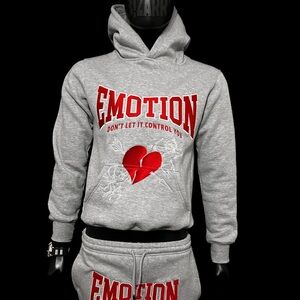 Grey and red Mixed Emotion hoodie + pants SET.